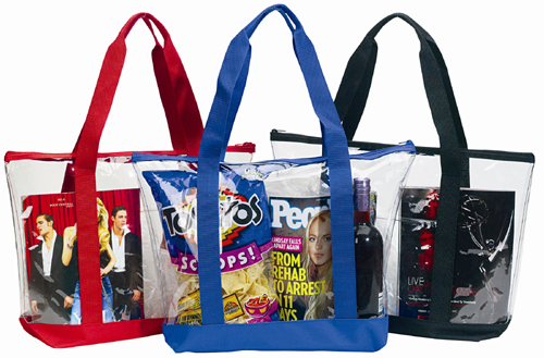 Clear Zippered Totes with Color Trim and Bottom