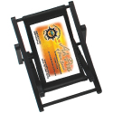 Black Frame with Black Leatherette Seat. Mini Beach Chair Cell Phone Holder 
