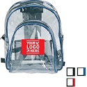 Clear plastic backpacks, available in three trim colors
