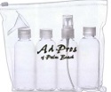 Clear pouch with refillable bottles